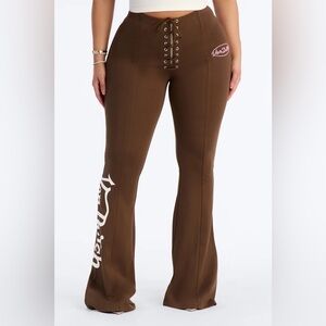 Von Dutch Brown Lace-Up Flare Pants